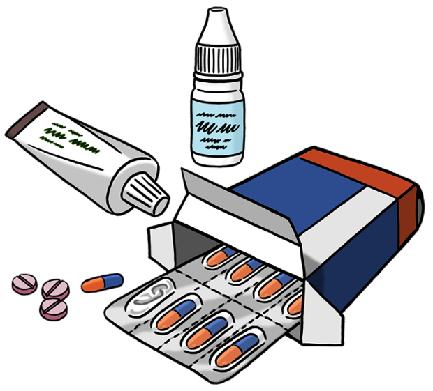 Medikamente, zum Beispiel in Form von Tabletten oder Creme